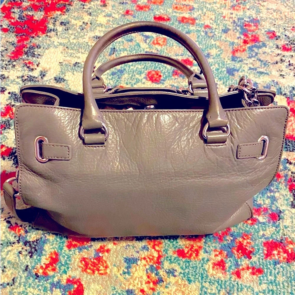 Michael Kors Medium Gray Pebbled Leather Hamilton Handbag 10” x 15”
